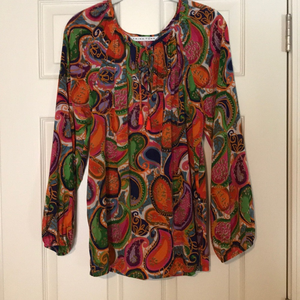 Trina Turk flowy silk blouse.
